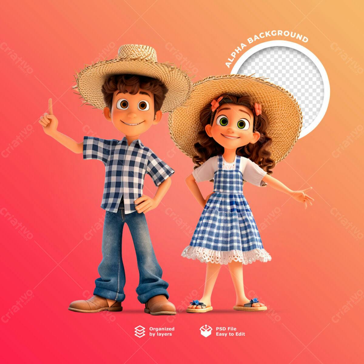 PSD para Festa Junina com Personagens Cartoon PSD Editável