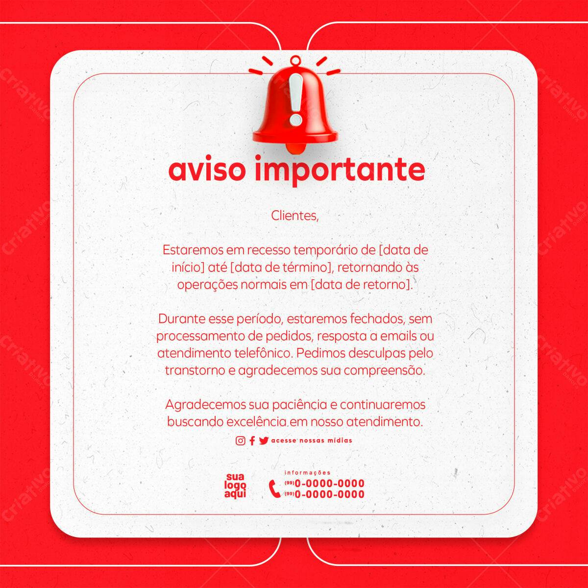Aviso Importante PSD Editável