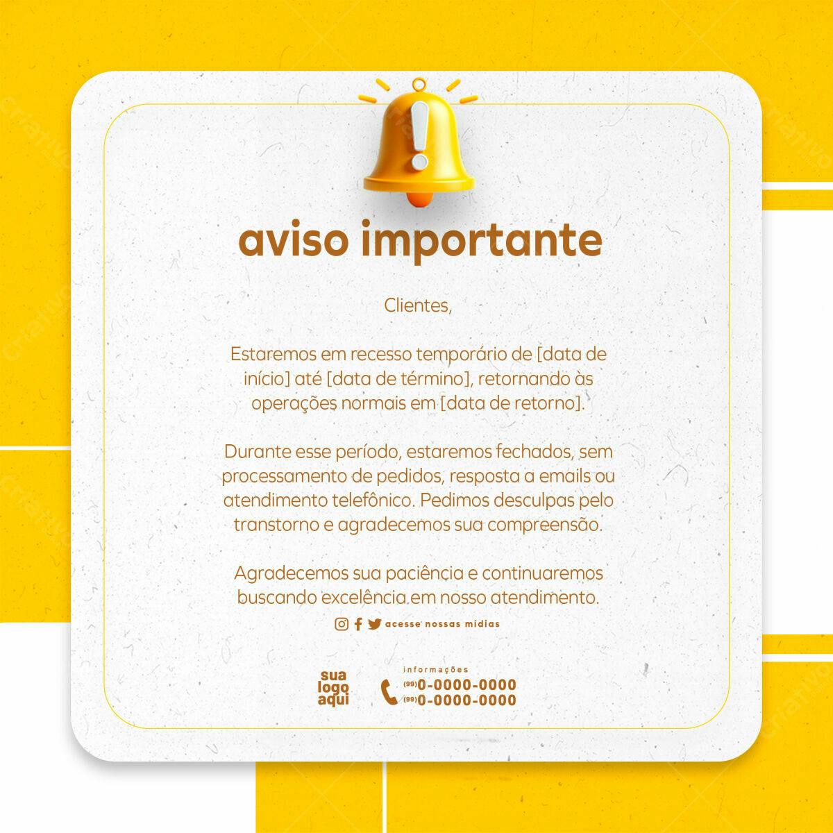 Aviso Importante PSD Editável
