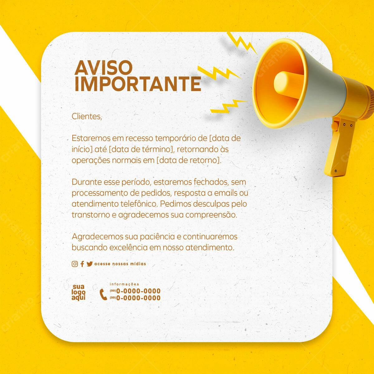 Modelo de Aviso Importante PSD Editável