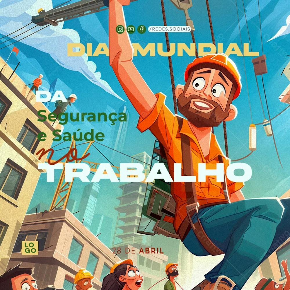 Dia Mundial Segurança Saude Trabalho Sazonal Homem Cinto Segurança Altura