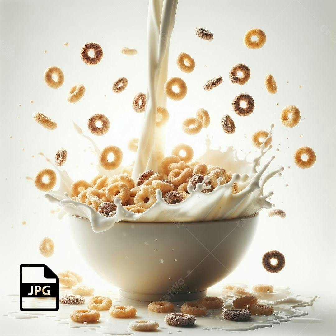 Cereal em leite fotografia criativa