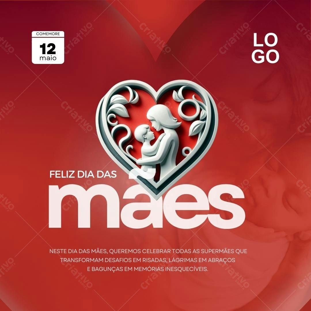 Post Instagram Dia das Mães com mãe e filho em relevo Editável no Canva