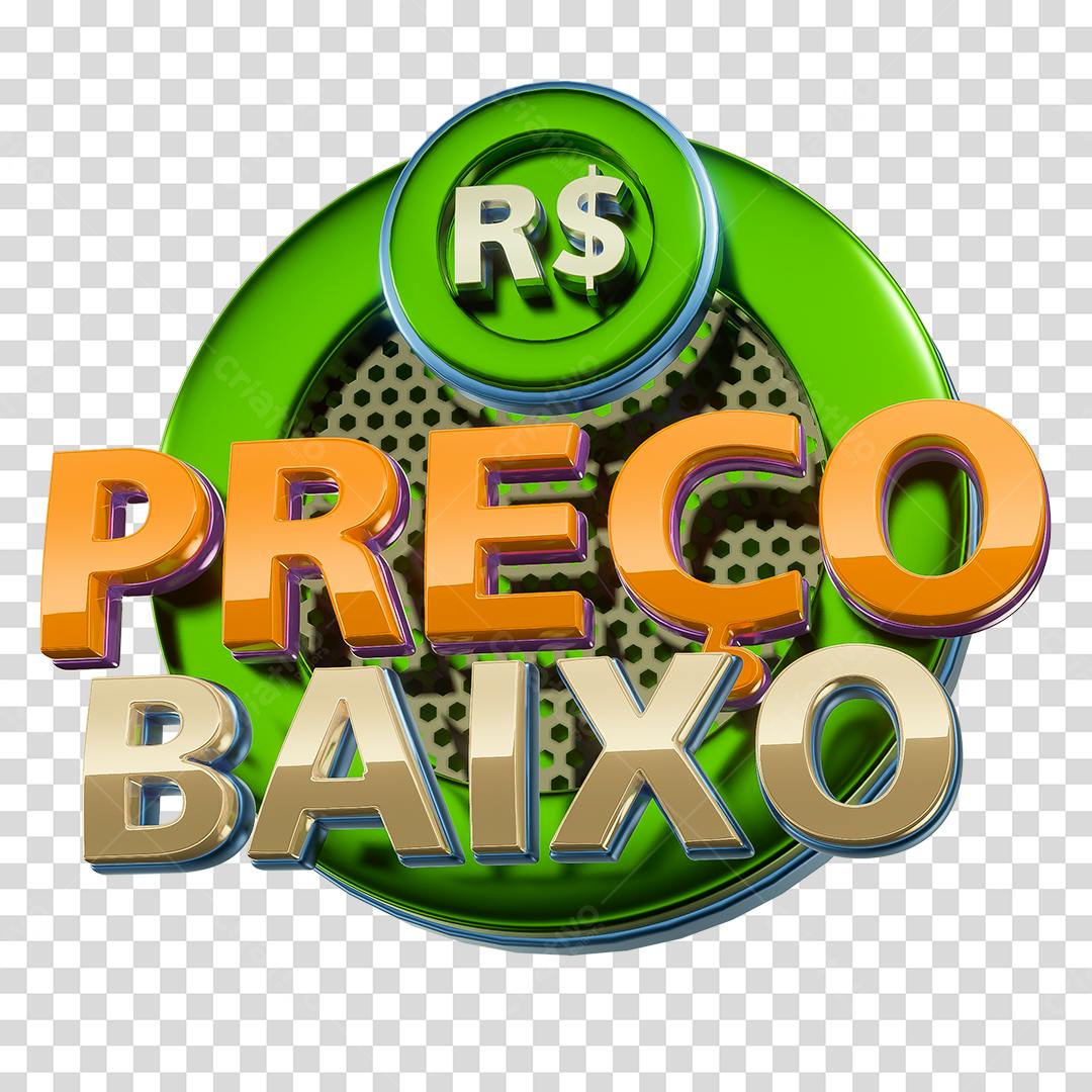 Selo 3D promocional preço baixo verde e laranja