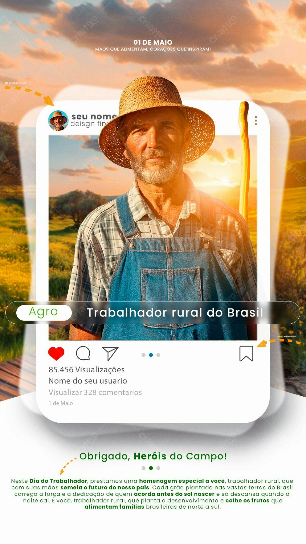 Postagem Dia do Trabalhador Rural PSD Editável