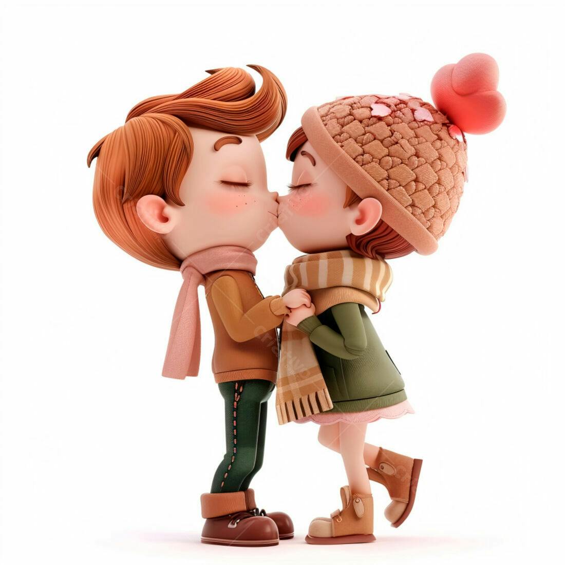 Desenho casal apaixonado se beijando inverno
