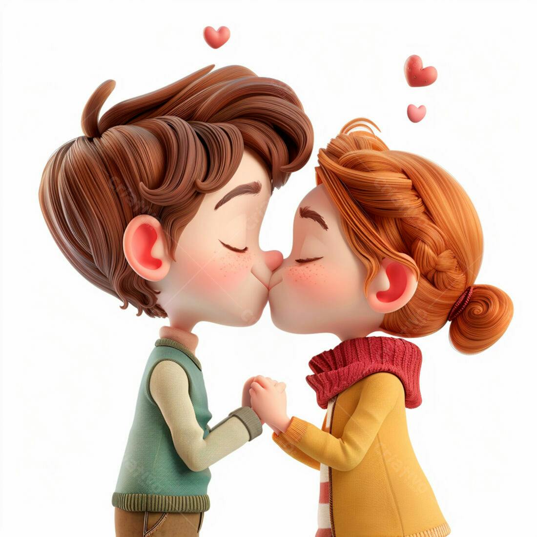Casal apaixonado se beijando desenho 3D
