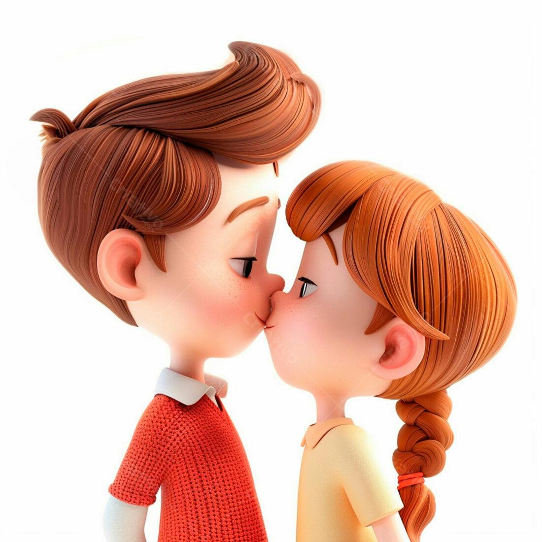 Crianças se beijando desenho animado