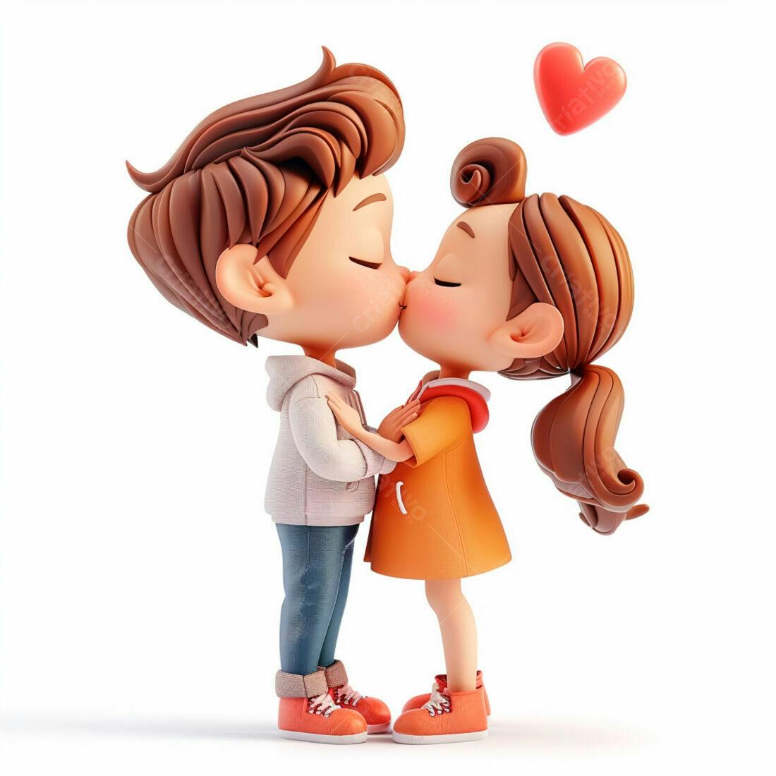 Casal animado se beijando fundo branco