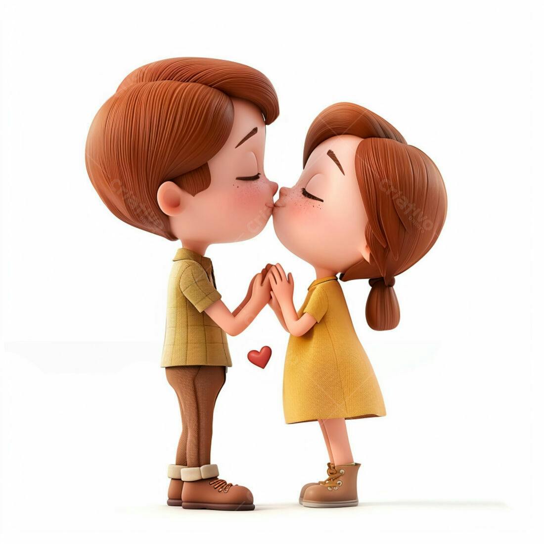Crianças se beijando desenho animado