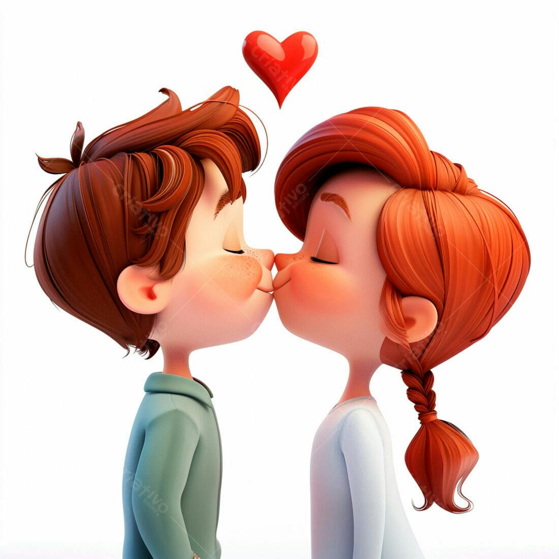 Casal apaixonado se beijando ilustração 3D