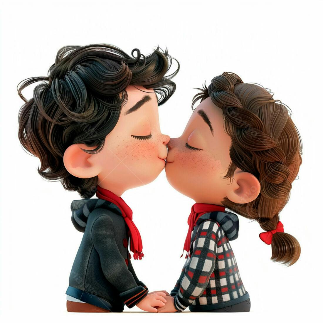 Desenho casal apaixonado se beijando