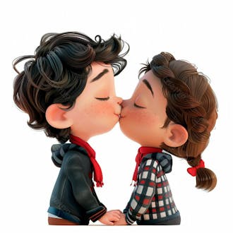 Imagem de um casal cartoon apaixonado se beijando 17