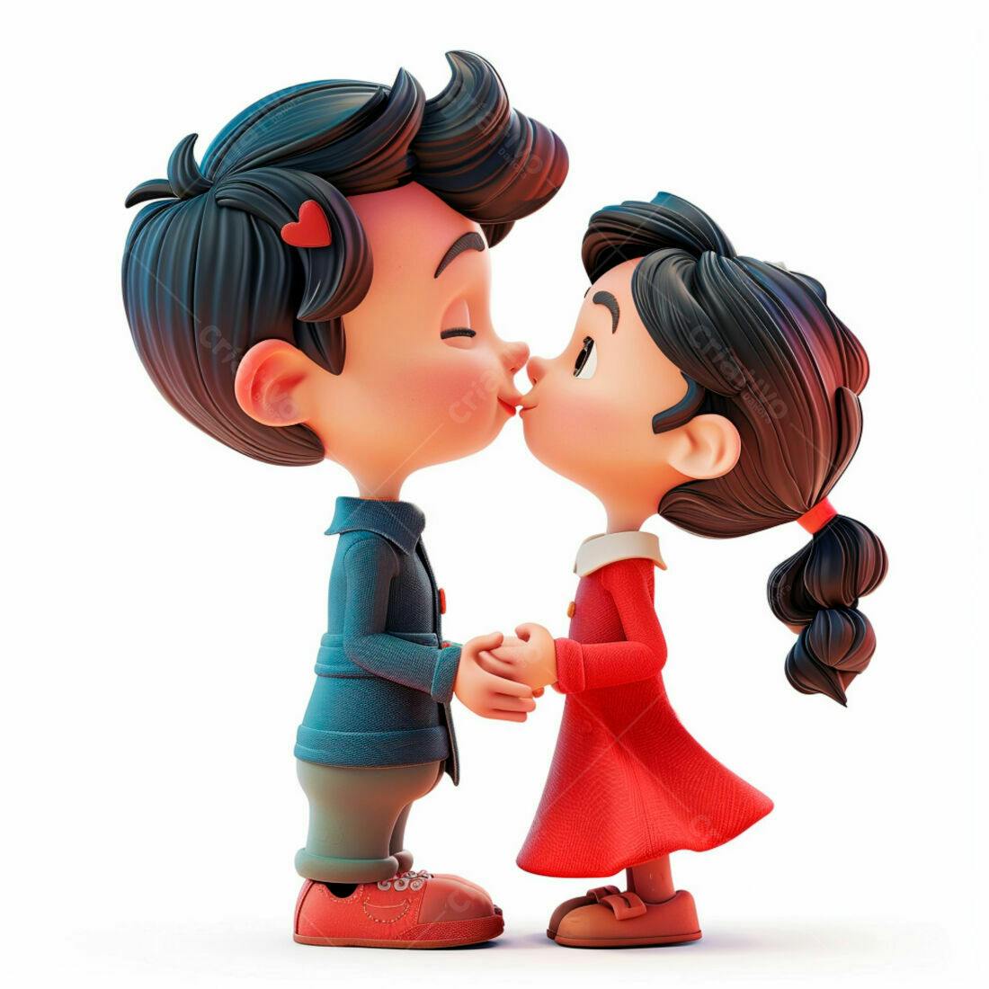 Desenho animado Crianças se beijando Dia dos Namorados