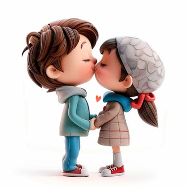 Imagem de um casal cartoon apaixonado se beijando 21