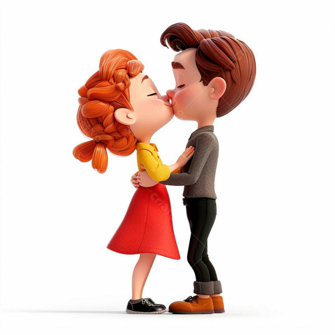 Casal animado se beijando fundo branco