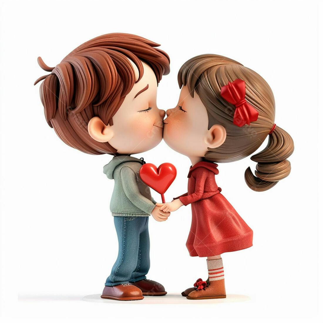Crianças se beijando com pirulito em formato de coração
