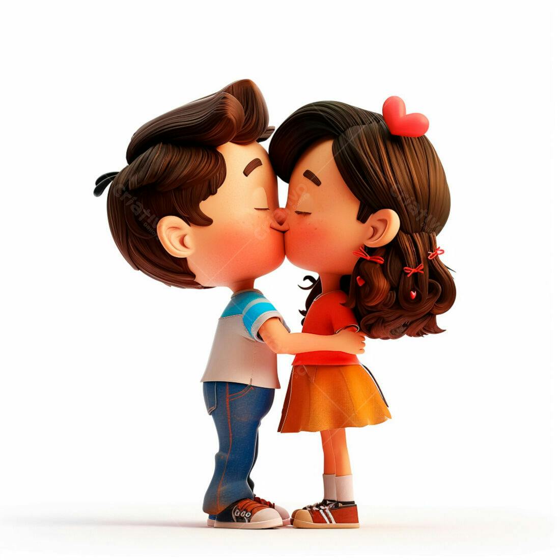 Desenho de casal infantil se beijando