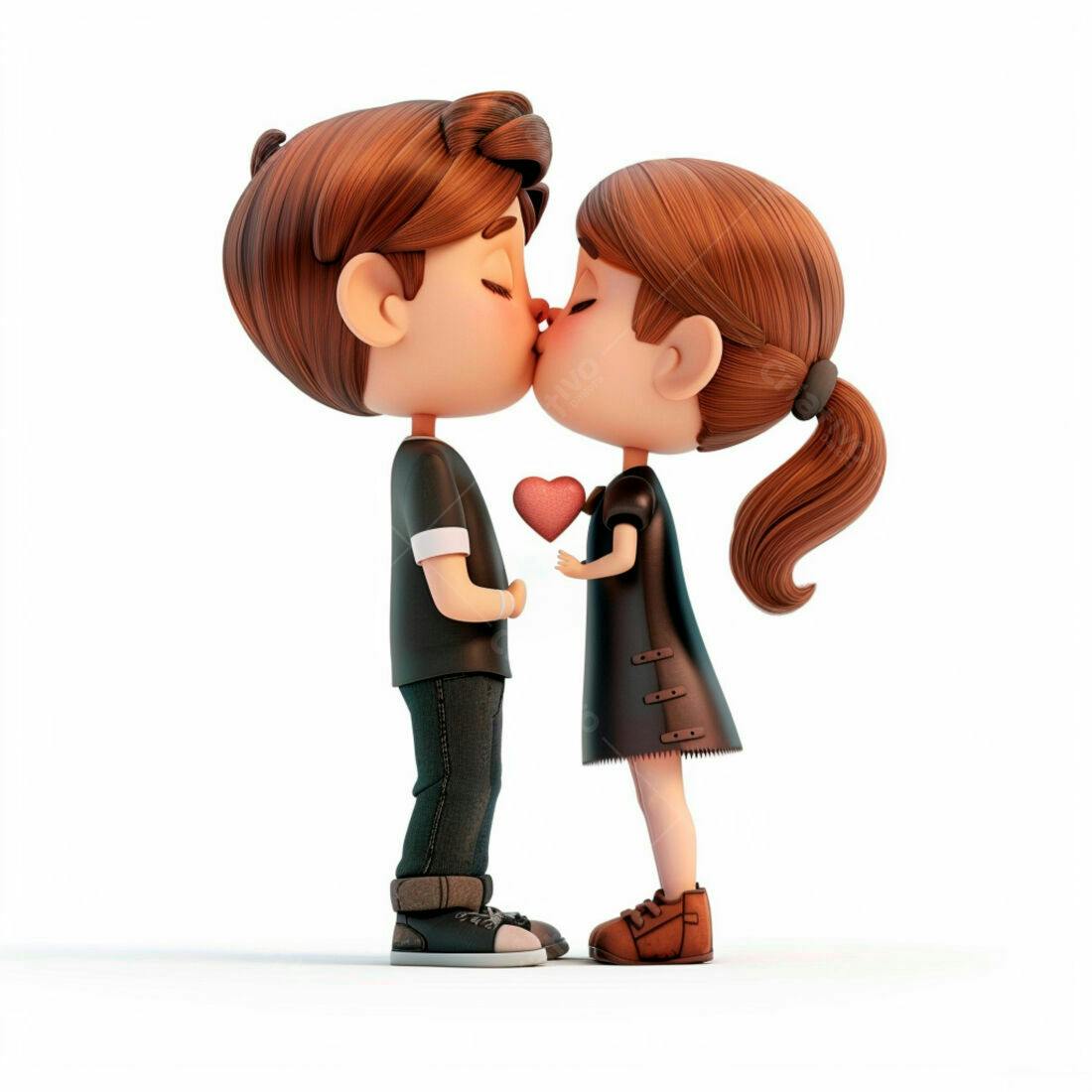 Casal animado se beijando com coração
