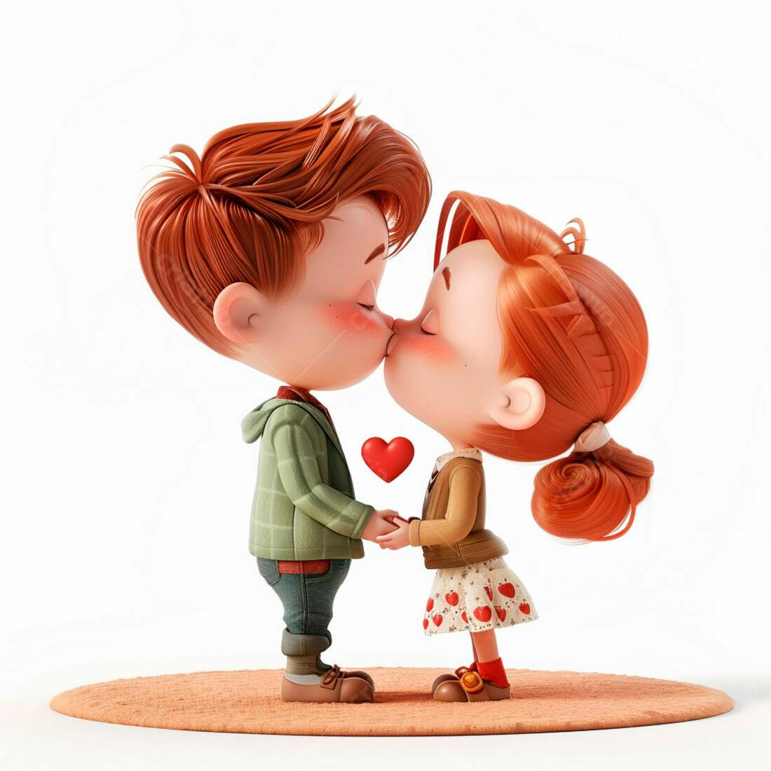 Casal de crianças se beijando com coração