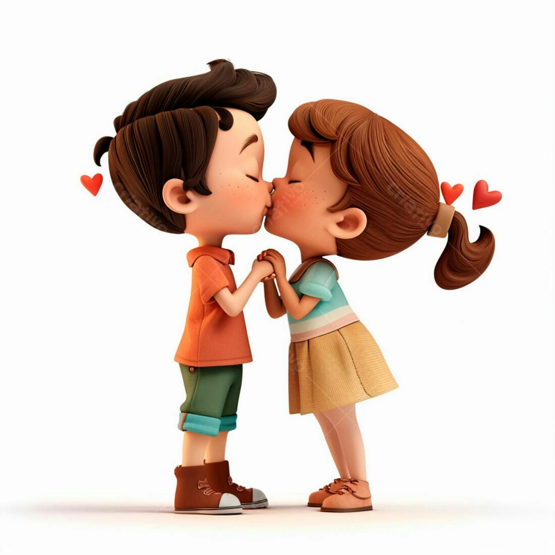 Crianças se beijando desenho animado