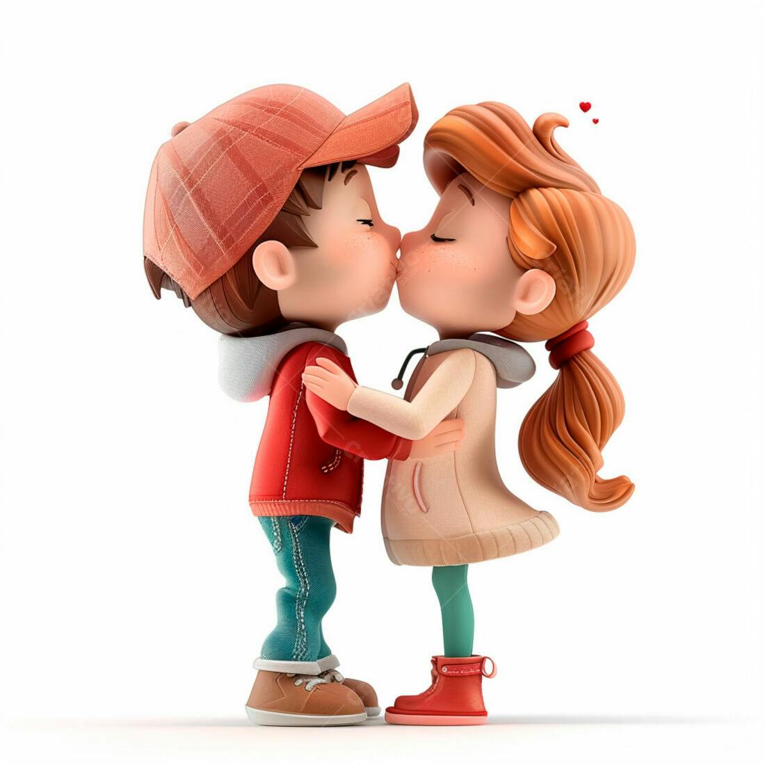 Menino e menina se beijando desenho animado