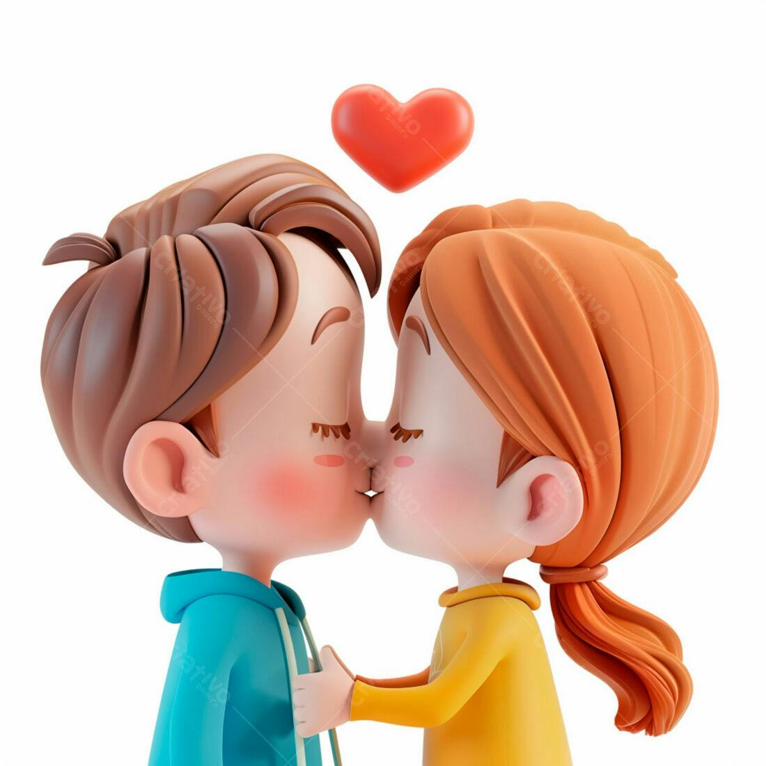 Casal animado se beijando com coração