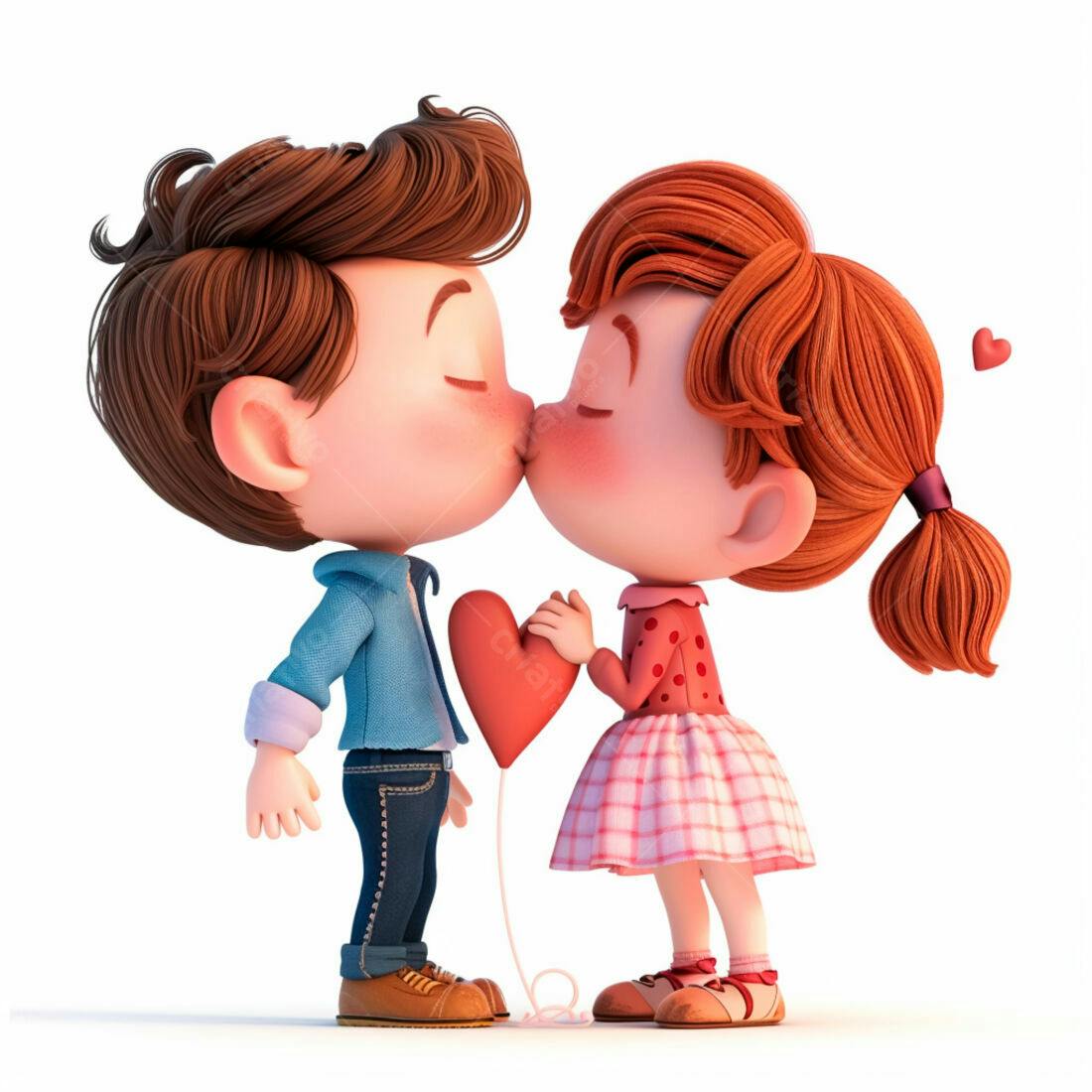 Casal animado se beijando com balão em forma de coração