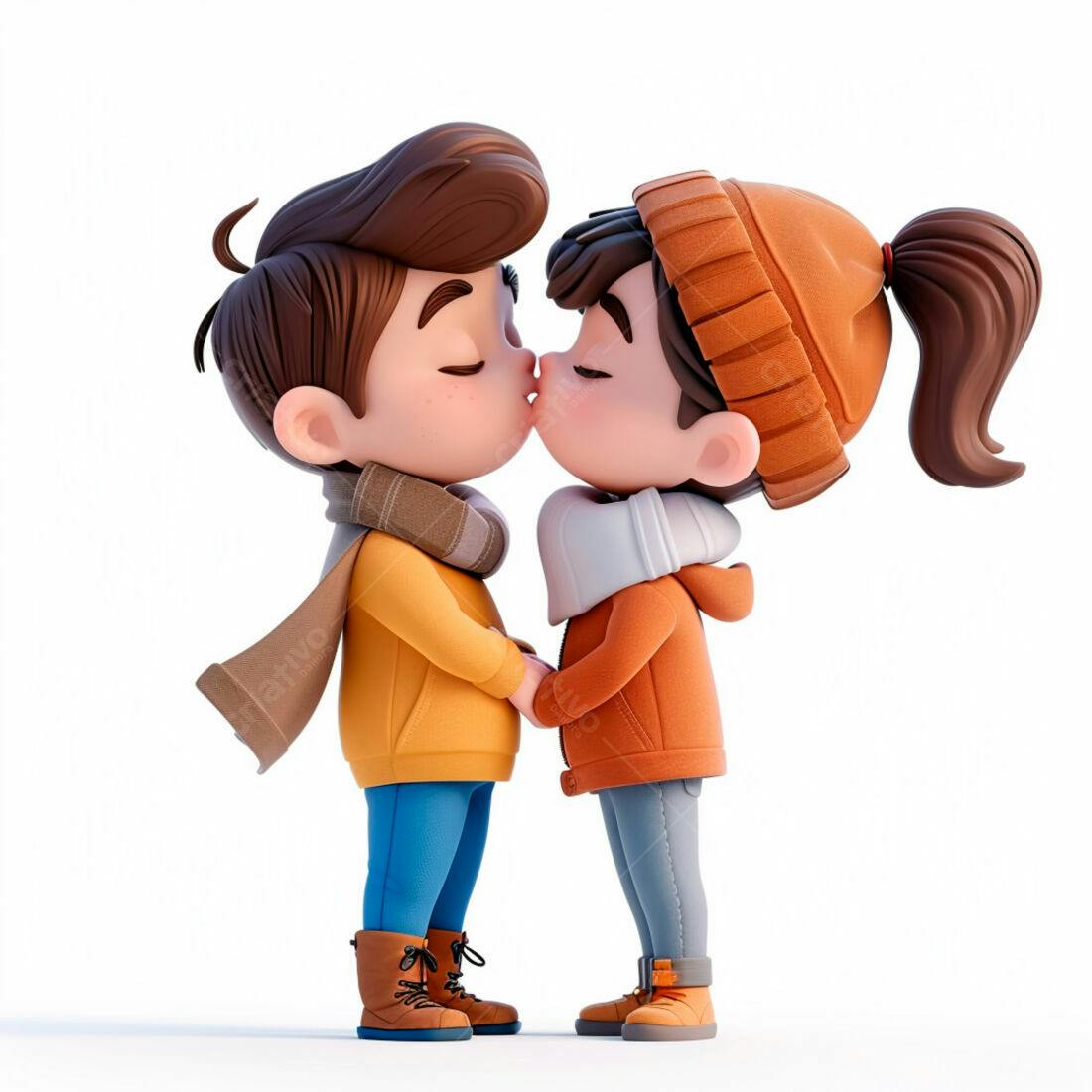 Casal jovem se beijando no inverno