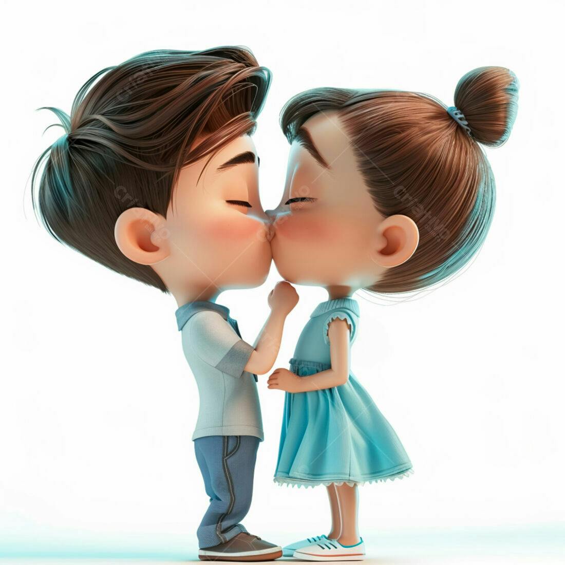 Casal animado se beijando fundo branco