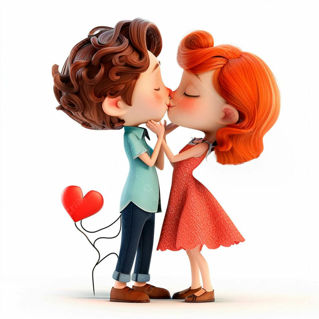 Casal animado se beijando com balão em formato de coração