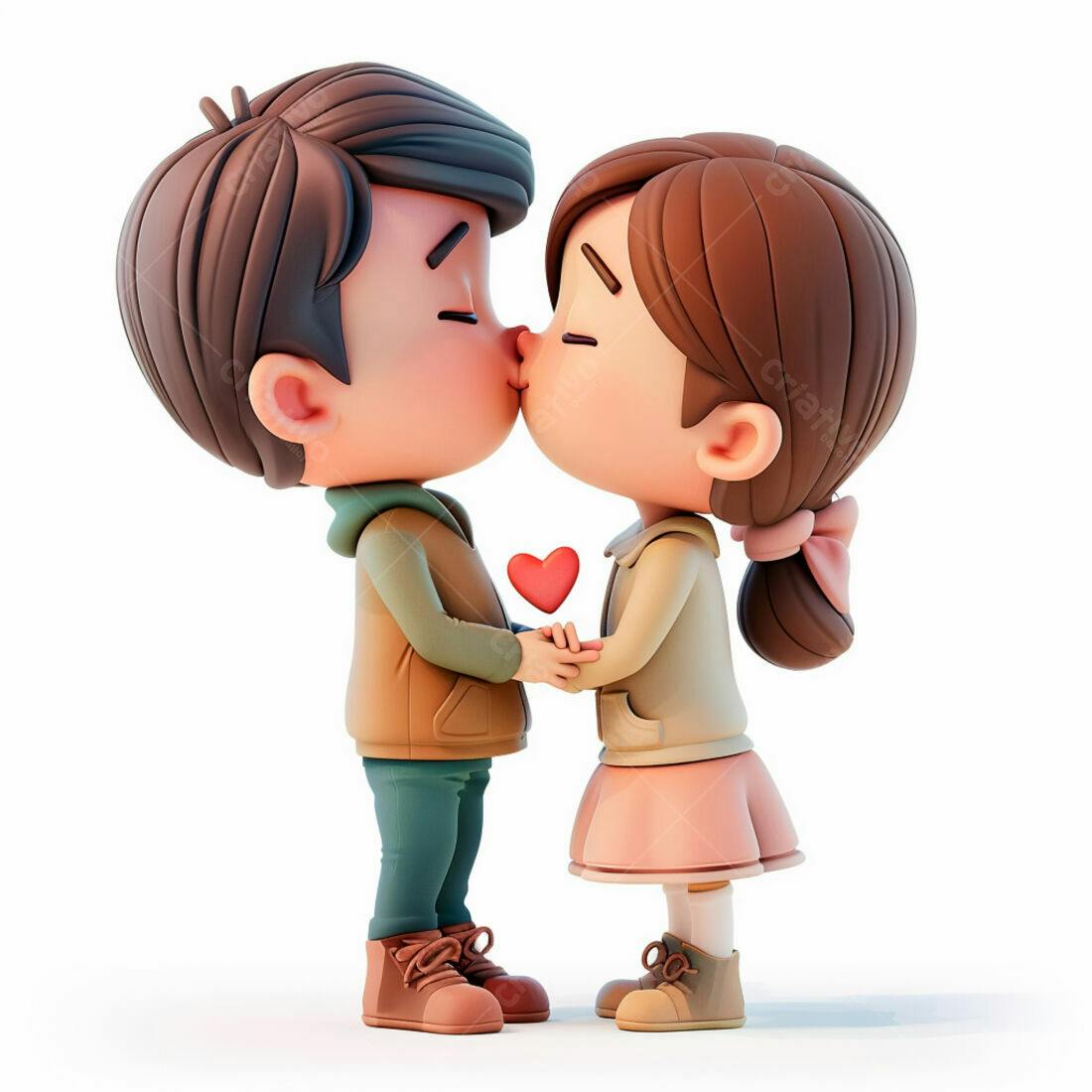 Casal animado se beijando com coração