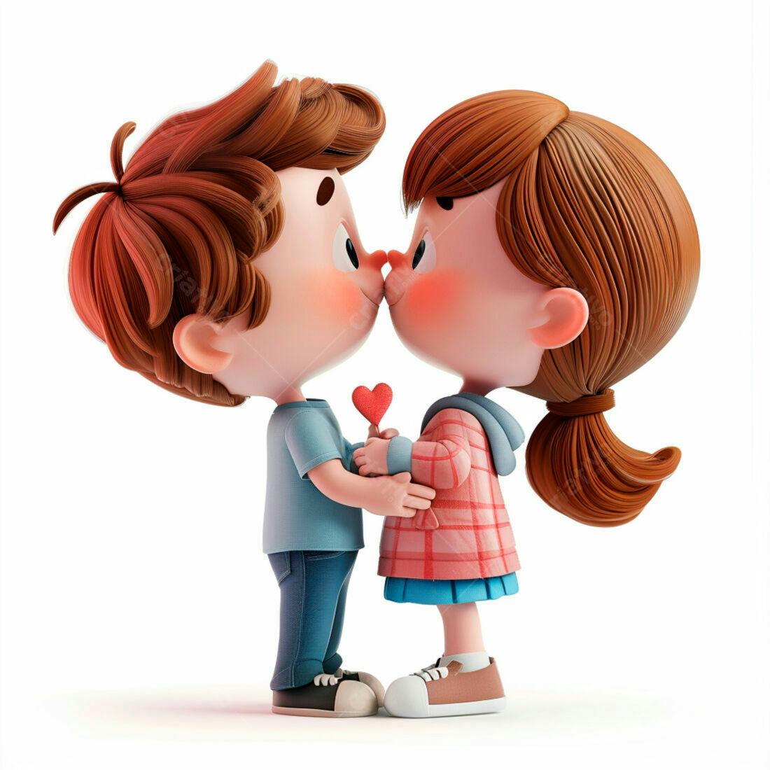 Crianças se beijando com pirulito em formato de coração