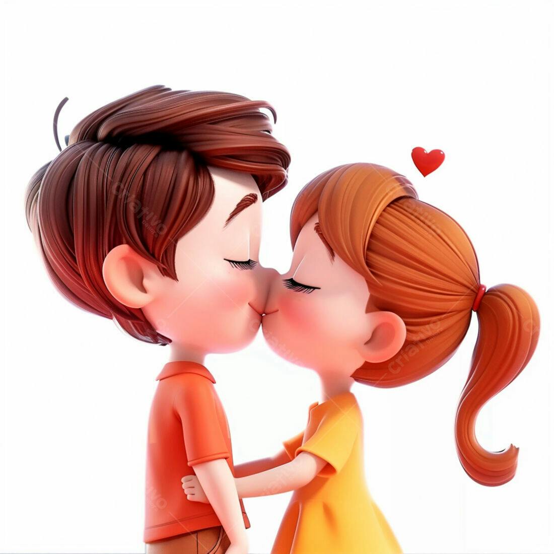 Casal apaixonado se beijando ilustração 3D