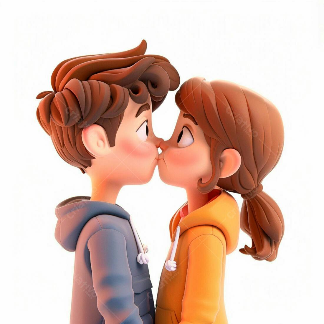 Casal de desenho animado se beijando
