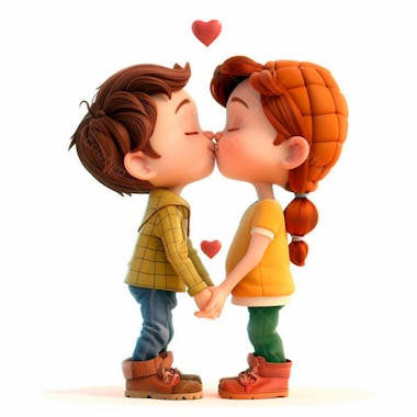 Imagem de um casal cartoon apaixonado se beijando 58