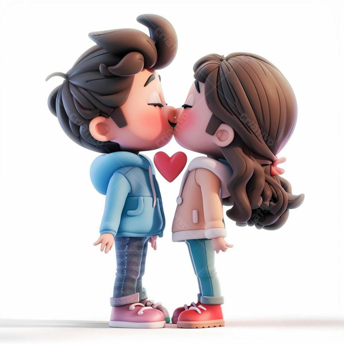 Casal apaixonado se beijando com coração