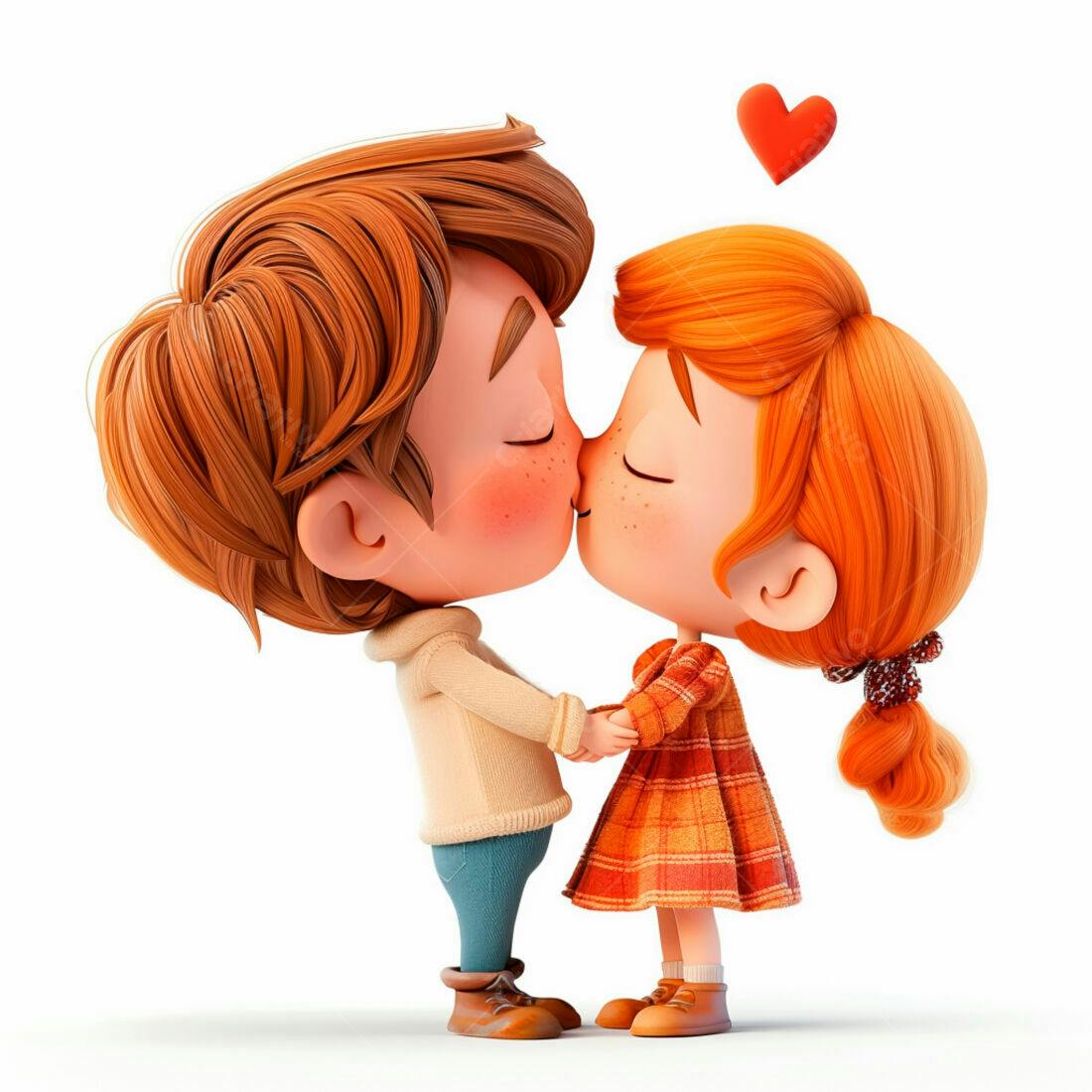Casal animado se beijando fundo branco