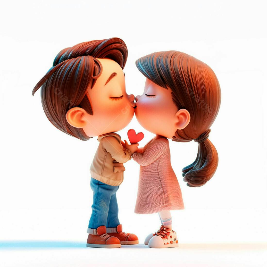 Casal animado se beijando com coração