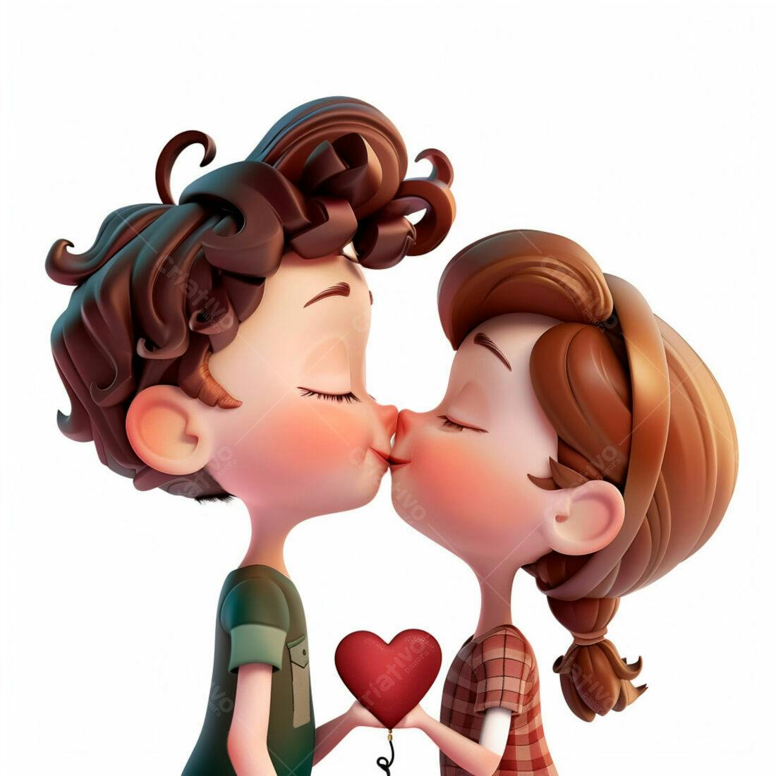 Casal animado se beijando com balão em formato de coração
