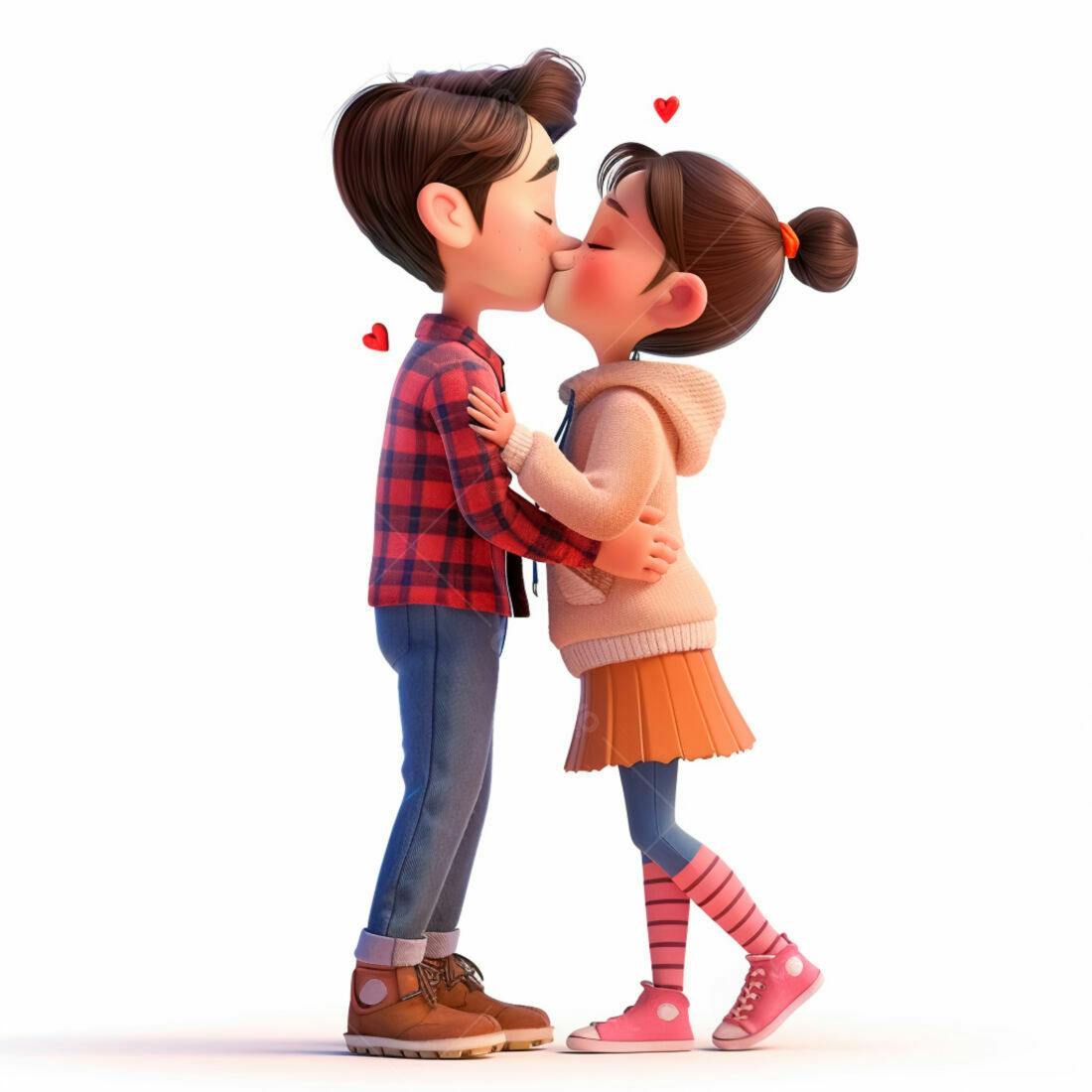 Casal animado se beijando fundo branco