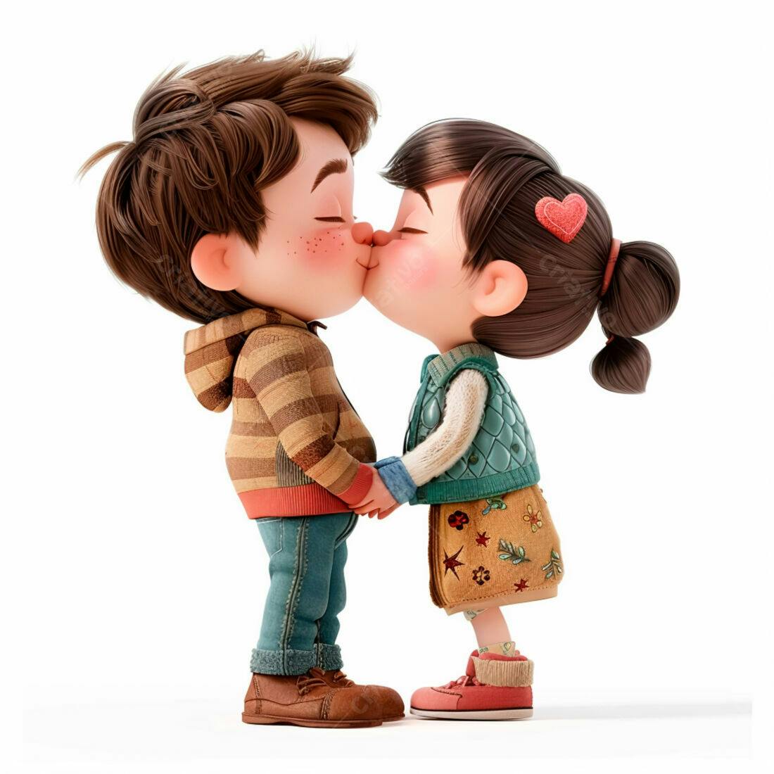 Crianças se beijando ilustração 3D