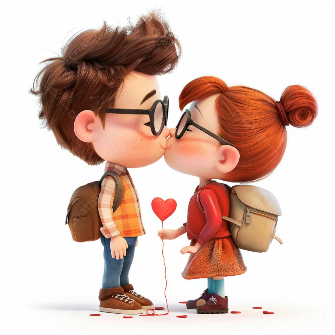 Desenho animado casal apaixonado se beijando