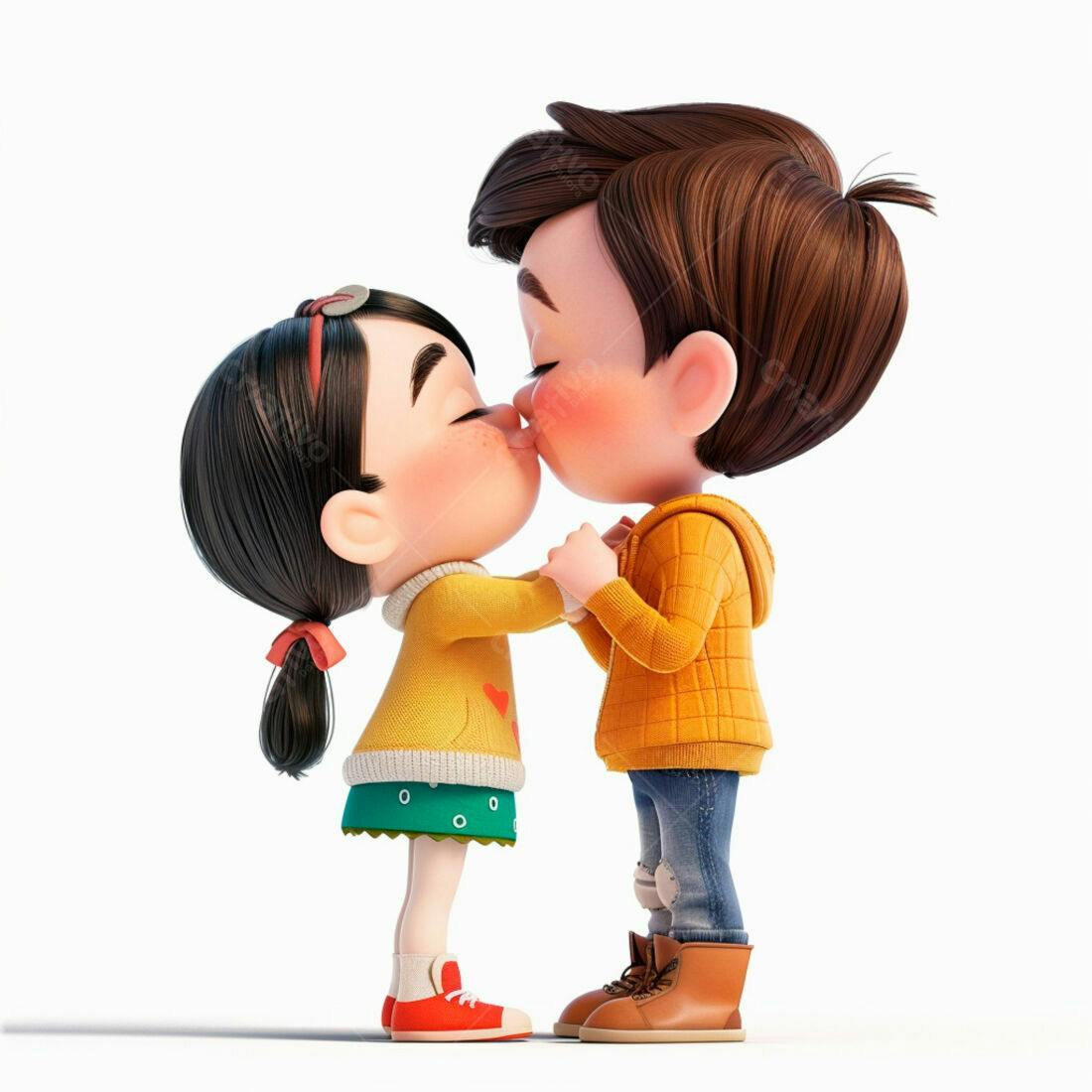 Desenho animado crianças se beijando amarelo