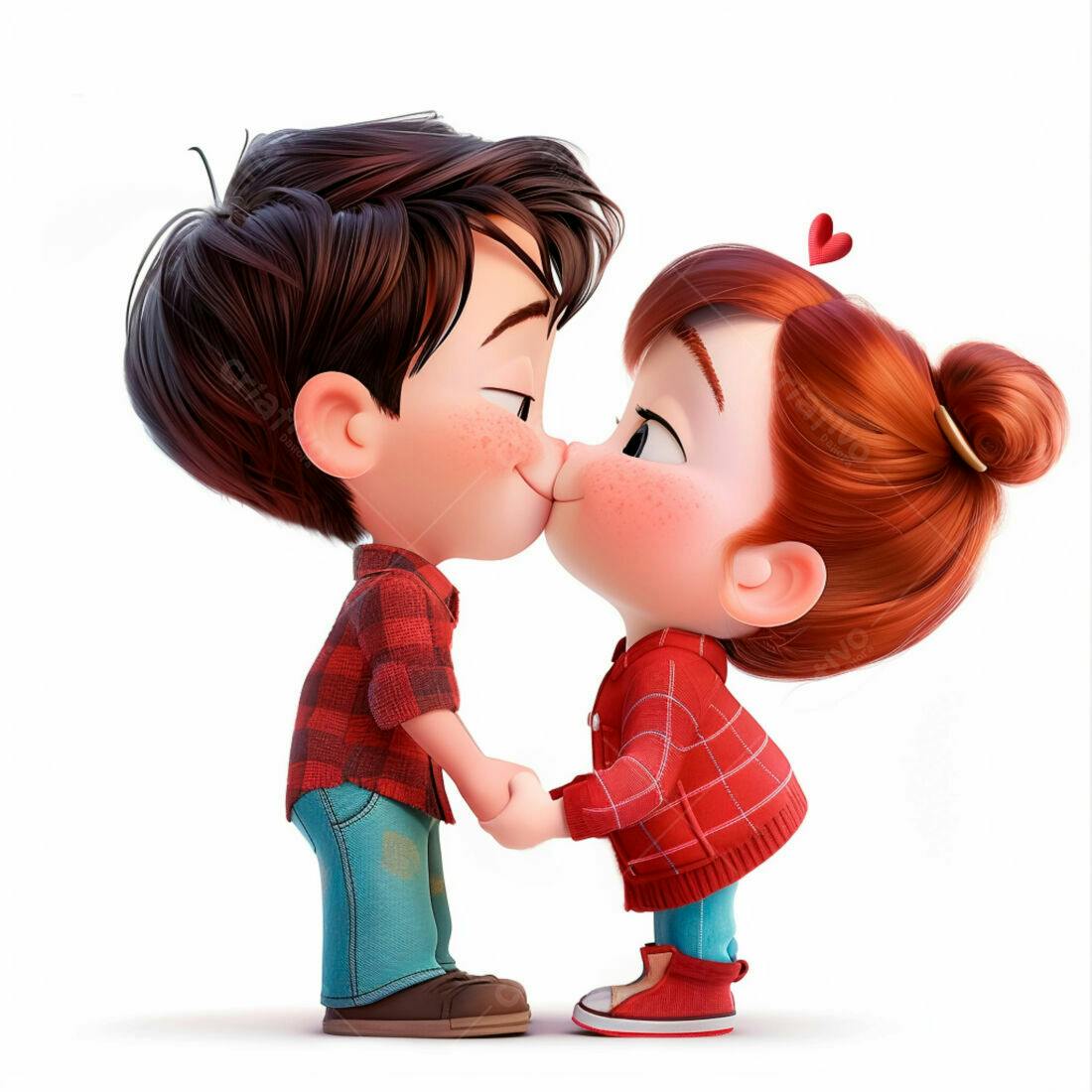 Crianças se beijando roupa xadrez vermelho
