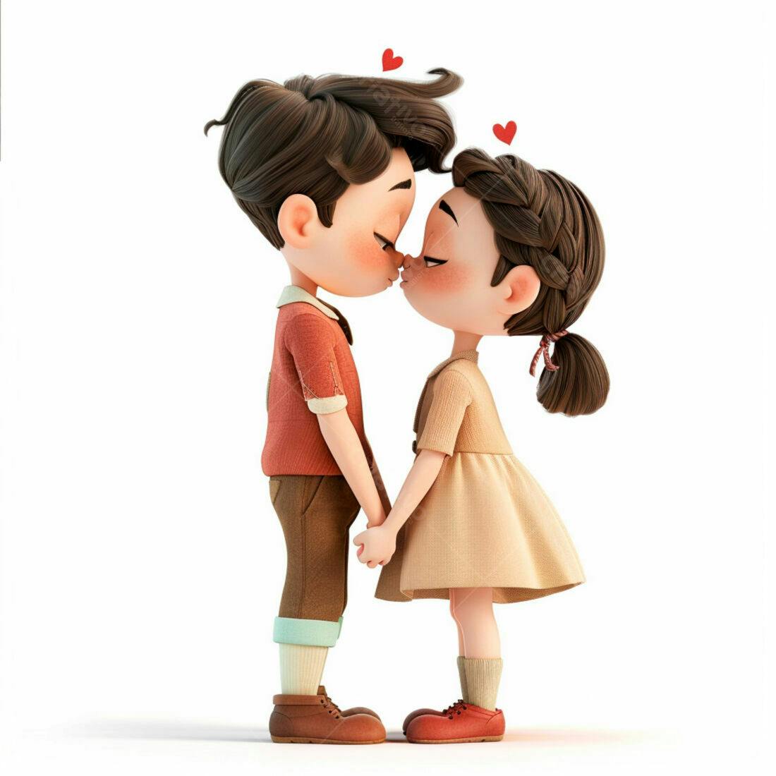 Casal animado se beijando fundo branco