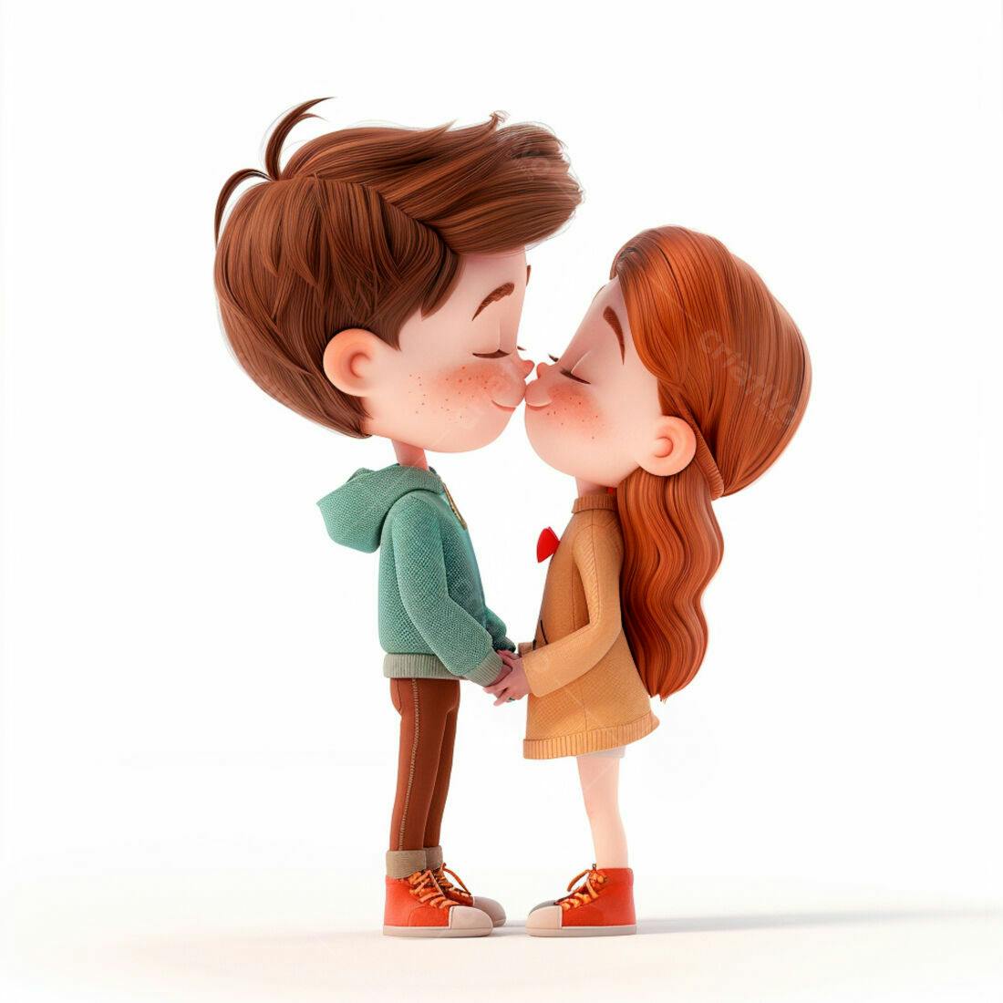 Menino e menina se beijando desenho animado
