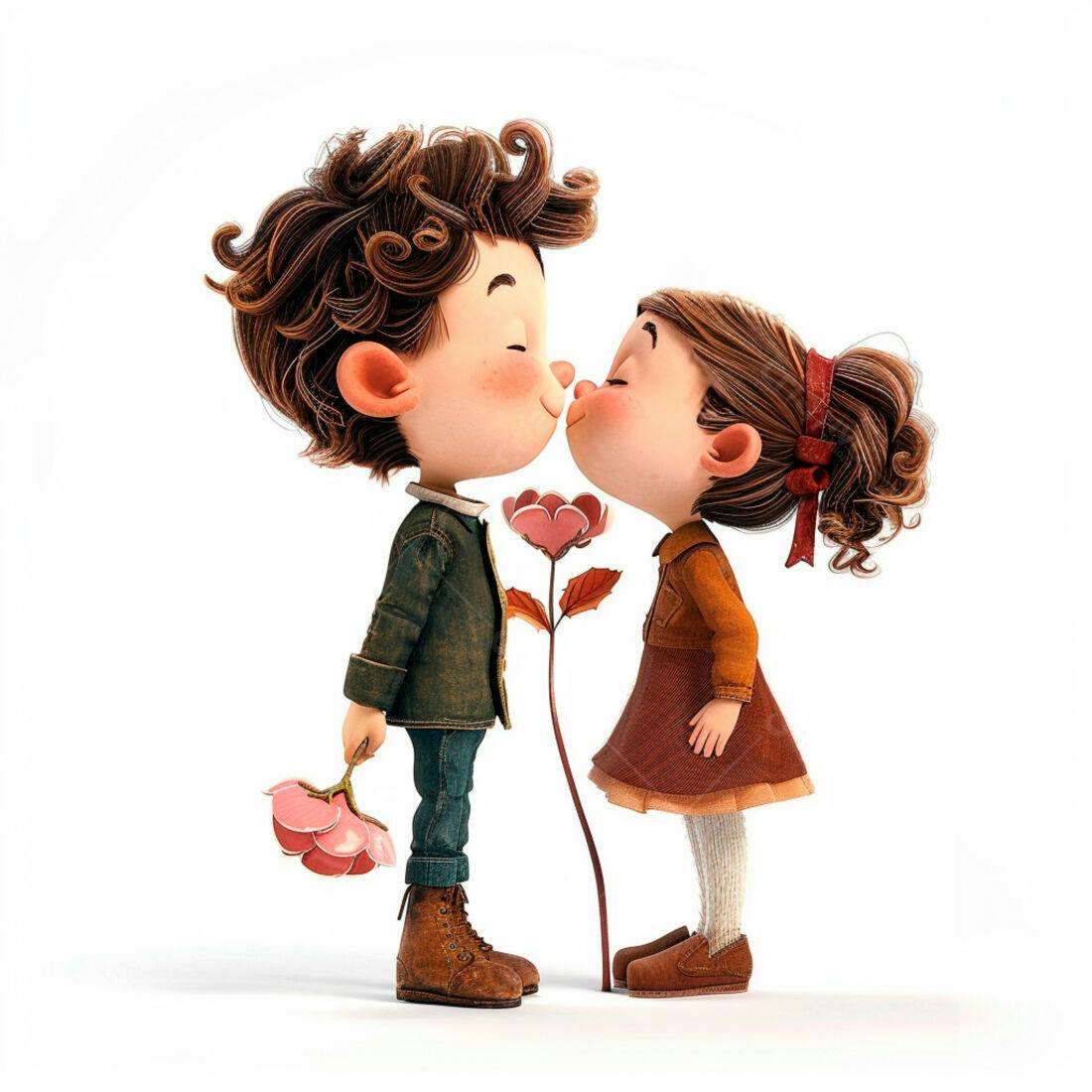 Desenho casal apaixonado se beijando com flores