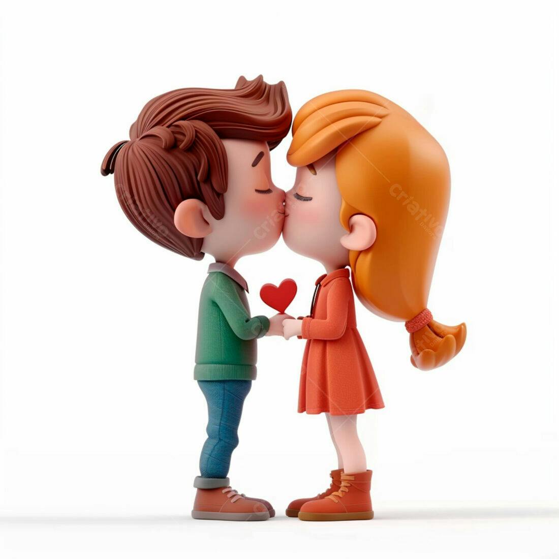 Casal apaixonado se beijando com coração