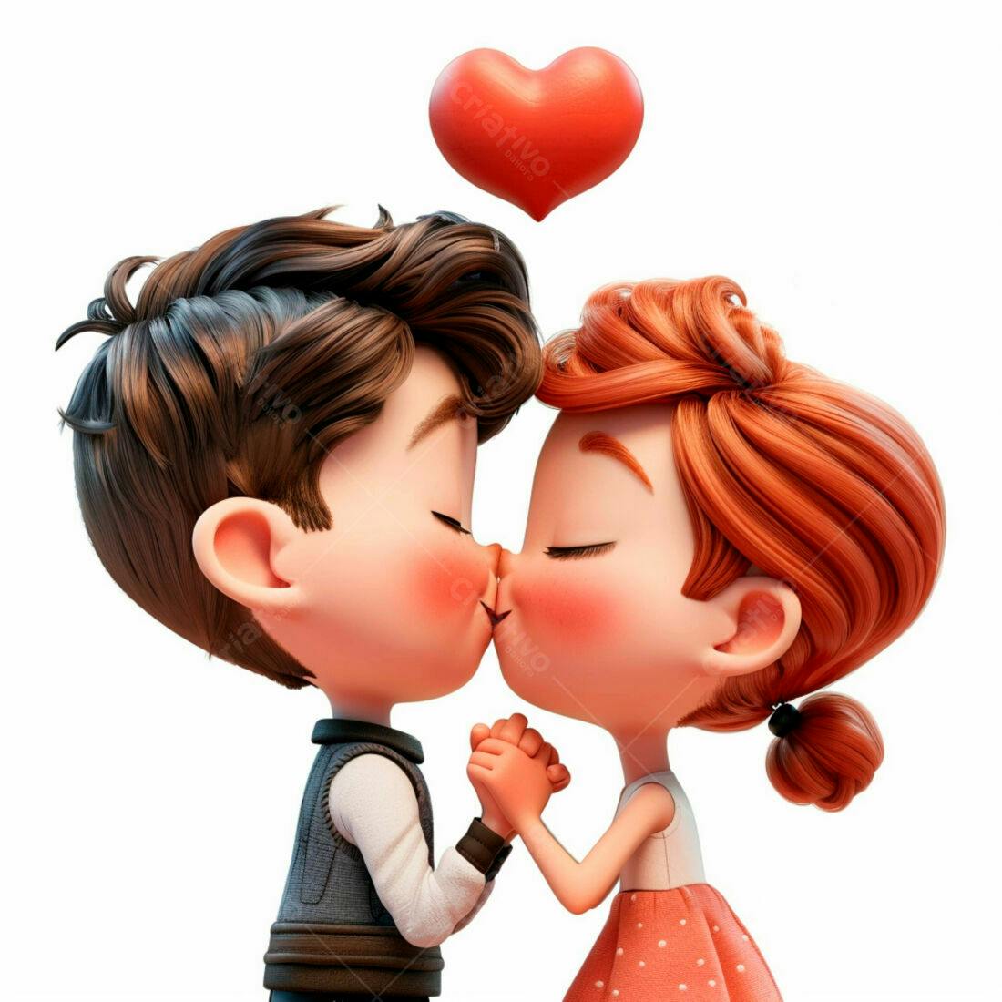 Casal apaixonado se beijando com coração
